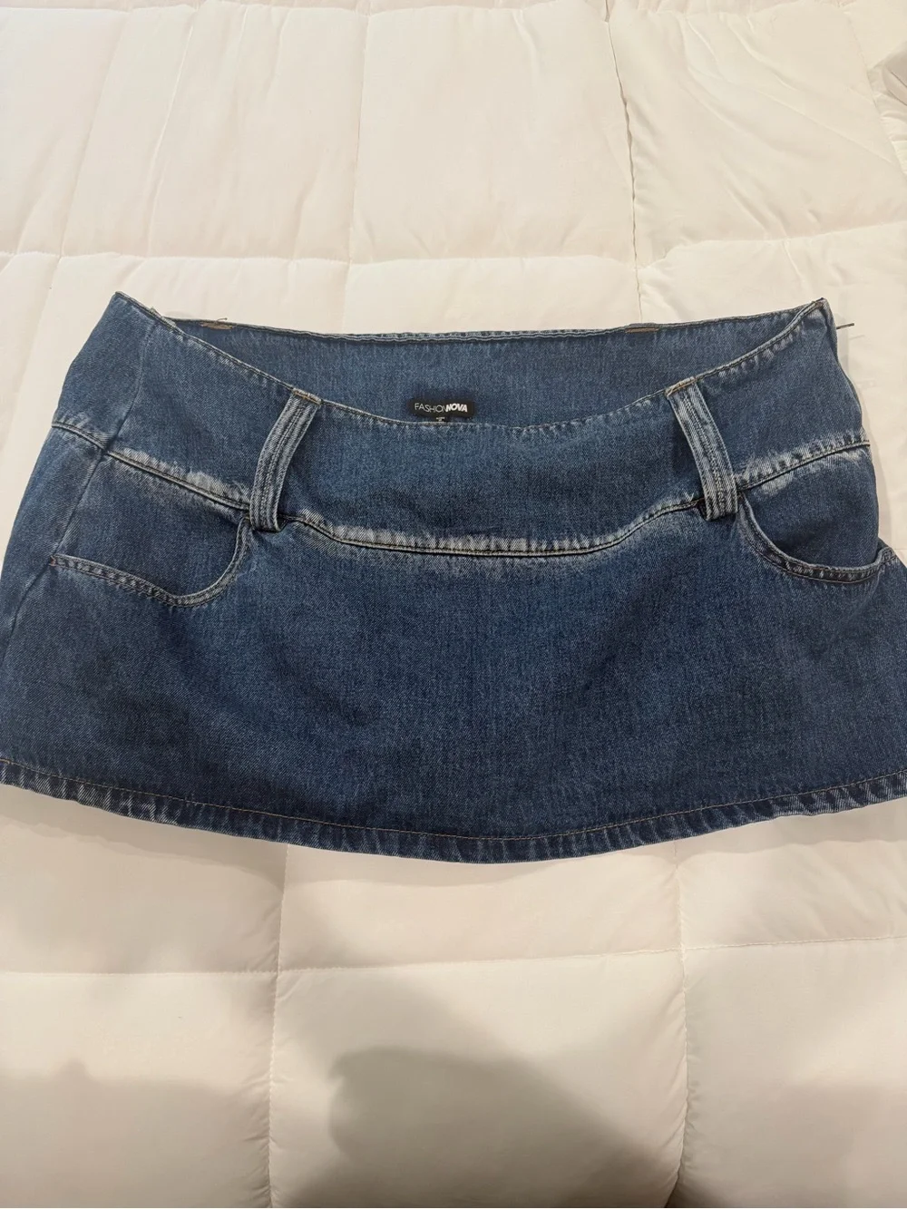 Fashion Nova Blue Denim Mini Skirt with Front Pockets